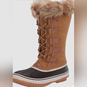 JBU Tan & Black Faux-Fur Trim Waterproof Lace-Up Winter Boot